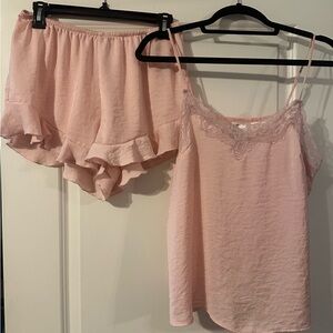 H&M Light Pink Lace-Trim Cami and Ruffle Short Sleep Set